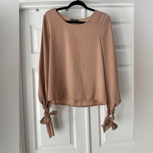 SHEIN Tan Blouse with Tie Sleeves